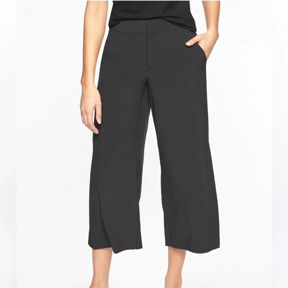 Athleta Tribeca Wide Leg Snap Hem Crop Pants | Size 2 | Black - Picture 2 of 10